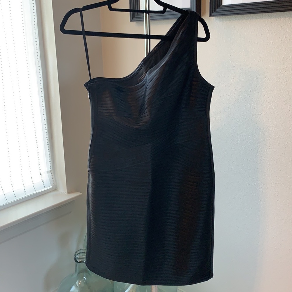 BCBGMaxAzria One-Shoulder Black Mini Dress - Picture 3 of 13